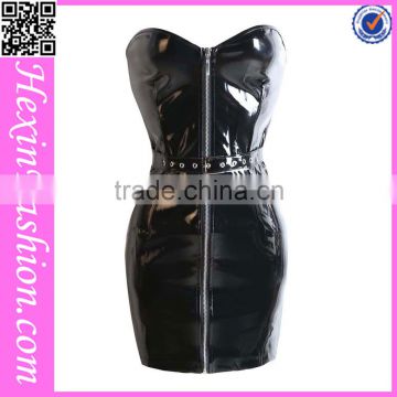 Wholesale Sexy Black Zipper PVC Dress Clothing Leather Bodycon Dress