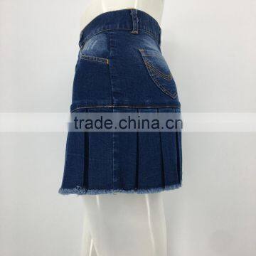 Ladies Customized Pleated Denim Mini Umbrella Skirt photo-4