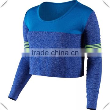 fashion design sports Women's Dri fit Knit scoop neck Long Sleeve cropped top Shirt wholesale