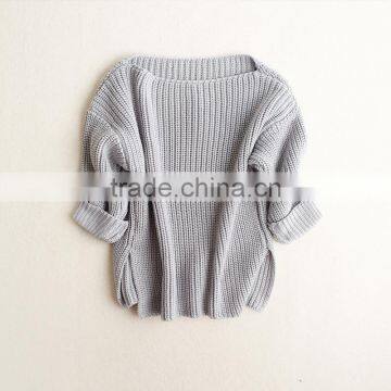 Wholesale 2017 New Fashion Spring Autumn Girls Slash Neck Knitting Solid Gray Brown Pure Sweaters photo-2