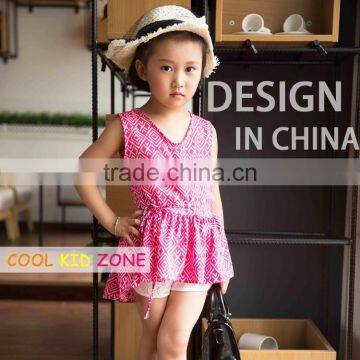 COOL KID ZONE 2016 summer children girl print chiffon short sleeveless dresses design in china brand girl dress