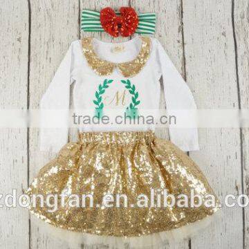 Baby Girls Christmas Outfits Stana Baby Toddlers Sequins Collar Tops And Skirt Sets Infant Girls Personalized Outfit photo-2