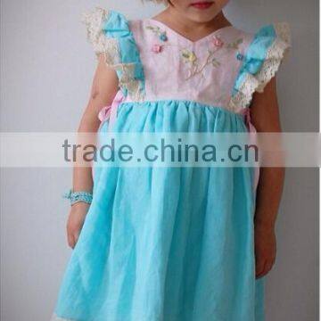 Little Girls Aqua Blue Cotton Dress Sister Vintage Lace Crochet Well Dressed Wolk Remake photo-2
