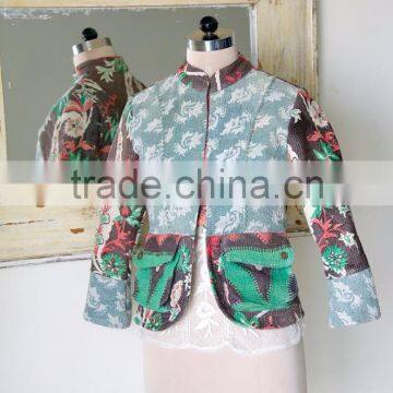 Vintage Kantha Jacket in Dirty Green & Brown ~ Small photo-2