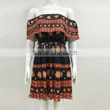Backless off Shoulder Printed Reddish Orange Pictures Latest Women Fashion Sex Dress photo-6