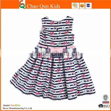 New Classic Stripes Muti-layers Summer Latest Fashion Dresses With Bow Print