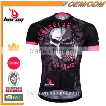 BEROY 100 polyester skull pattern cycling jersey short sleeve,high quality bicycle sweat shirt