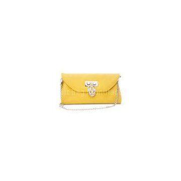 Skull Detail Genuine Leather Yellow Clutch Bags for Girls , Ladies