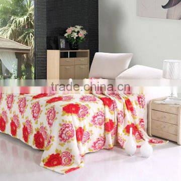 Allover red roses printing flannel blanket,flowers motifs blanket series NO.3