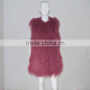 SJ036-02 Wholesale Tibetan Mongolian Lamb Skin Fur Coats Vest For Woman