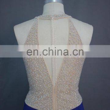 Bling Bling Beaded Halter Top Long Blue Chiffon Evening Prom Dress 2017 photo-6