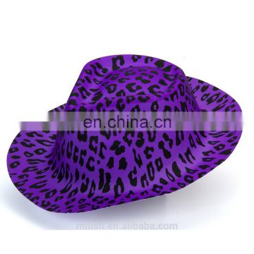 MH-2127 Party kit PVC Plastic Purple leopard imprinted Fedora Cowboy Hat