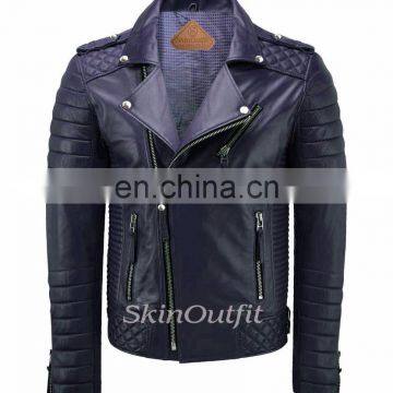 NEW MEN'S GENUINE LAMBSKIN STYLISH MOTORCYCLE BIKER LEATHER JACKET DARK BLUE