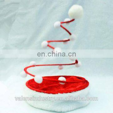 Unique Novelty Funny Crazy Decorated Velvet Santa Claus Dancing Christmas Hat With Elastic and white Balls Decoration