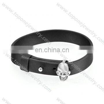 2017 fashion jewelry skull bracelet for man black leather stainless steel