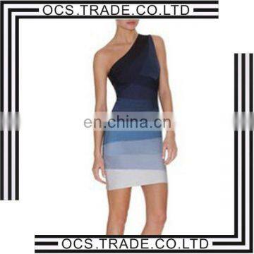 2014 evening bandage dresses gradient color dress one shoulder