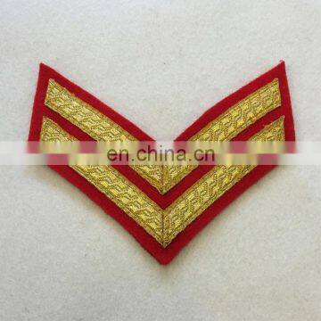 Genuine British Army Braided Corporal Rank Stripes 2 Chevrons Gold on Red