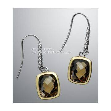 David Yurman Sterling Silver 8x10mm Smoky Quartz  Noblesse Earrings Gold Plated