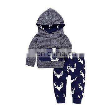 Baby Hoodies with Pocket Top Striped Long Pants Autumn Deer Print Outfit