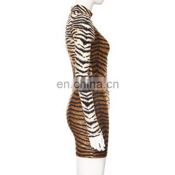 Animal Print Mock Neck Women Long Sleeves Sexy Bodysuit photo-3