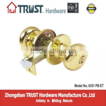 6351PB-ET:Trust ANSI Grade 3 Tubular Brass Knob lock with brass cylinder