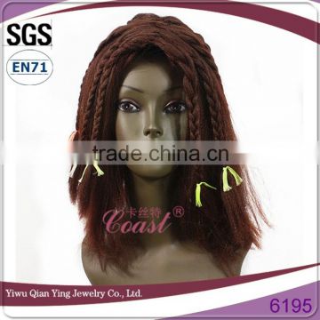 natural brown straight synthetic homeless girls hair wig with little braid