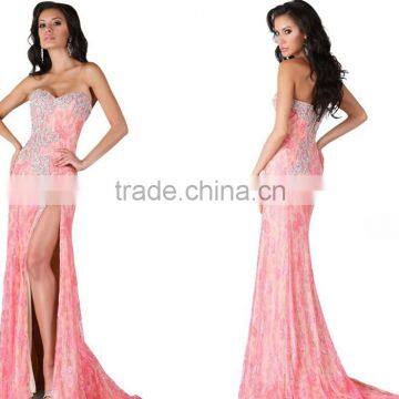 New Arrive Hot Sale High Quality Charming Prom Dress with Beading and Lace Sweetheart Slit Prom Dress