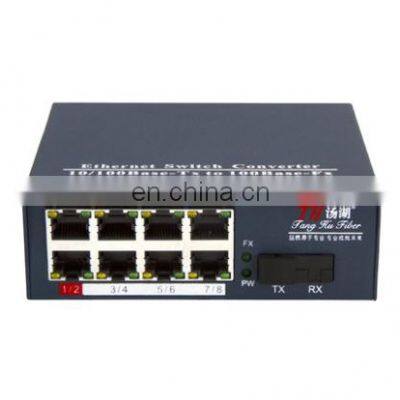 Industrial Grade 10/100M Single Mode  Fiber Optic Media Converter 1 Fiber 8 RJ45