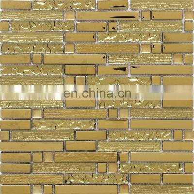 cheap wholesale 300x300mm golden ele-troplated glass mosaic tile G855127