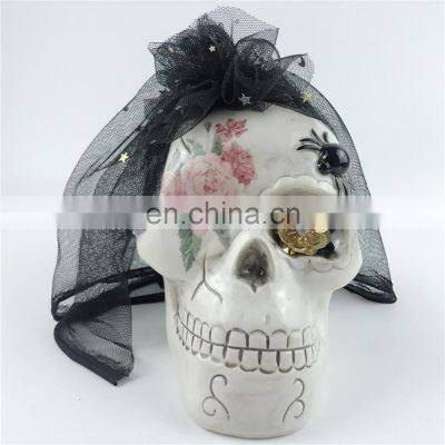 Custom Halloween ceramic skull head figurine statue for home decor