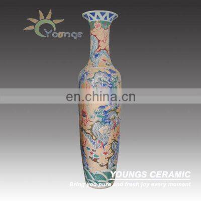 Yellow glazed Hand Painted Blue Dragon Big Ceramic Vases 2012