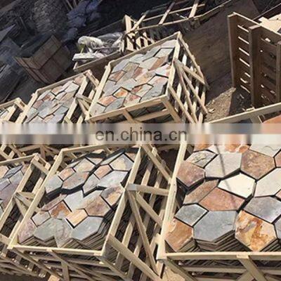 Cheap Non Slip Natural Slate Stones Flagstone Veneer Flooring Tiles Outdoor Floor Mat Mesh Stone Tile Paving Slabs photo-3