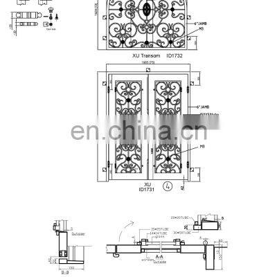 Luxury Houses Front High Arched Double Glass Transom Design Waterproof Privacy Best Security Metal Wrought Iron Doors for Homes
