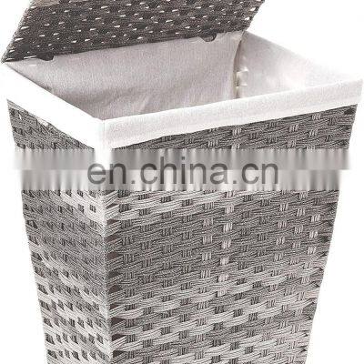 Large Capacity With Handle and Lid Hand-woven Plastic Rattan Storage Basket Bathroom Laundry Storage Bucket