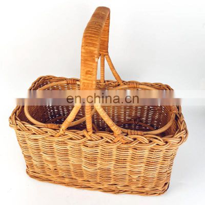 Hot Sale Vintage Wicker Wine Bottle Basket with Two Slots, Wine Bottle Storage, Dinner Table Picnic Wine Caddy Vietnam Supplier