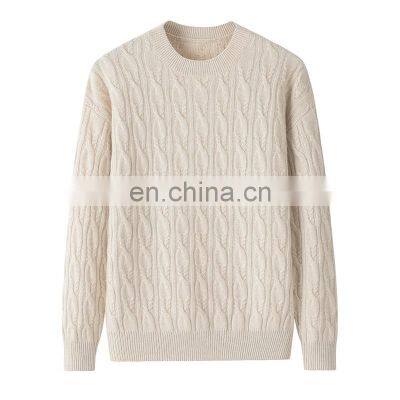 Luxury Cable Knit 100% Cashmere Pullover Crew Neck Sweater Solid Style Casual Winter Crew Neck Sweater with Front Logo