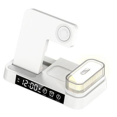 Hot Sell TYPE-C 3-in-1 Wireless Charging Dock Cube Wireless Charger Stand Lamp Alarm Clock 15W 3 in 1 for Apple Mobile Phone