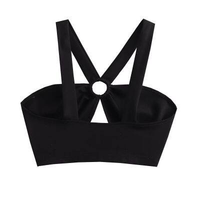 Camiseta de estilo lencería sin tirantes y con tirador al cuello, corta y de moda para chicas sexys y calientes de verano