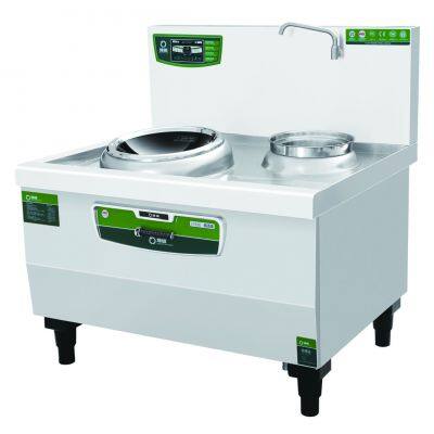 Промышленный индукционный плит с двумя скамеями и одним подогревателем зеленого цвета