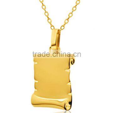 2016 New Fashion High Polished Stainless Steel Yellow Gold Large Plain Scroll Pendant