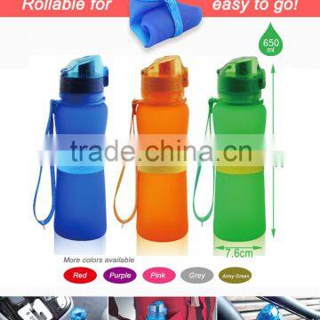 650ml/22oz 500ml/16oz 350ml/12oz 3 Different Lid Platinum Silicone With PP Grab BPA Free Foldable Water Bottle Quality Choice photo-5