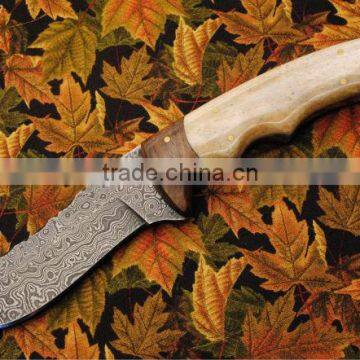 udk h119" custom handmade Damascus hunting knife with Camel bone handle