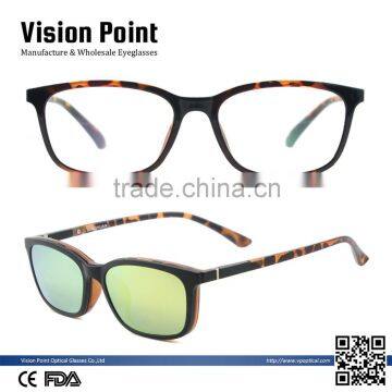 Tr90 plastic optical frame with polarized clip on sunglasses