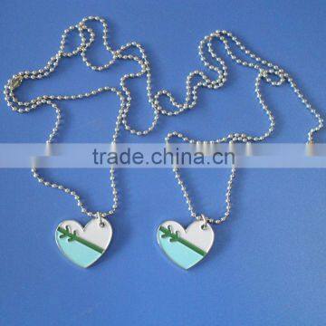 heart shape blue and white metal necklace pendants with beads chain