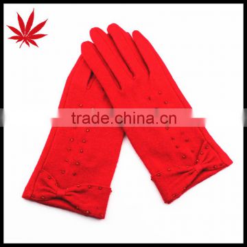 Women Simplex Beading Cuff Red Wool Knitted Glove