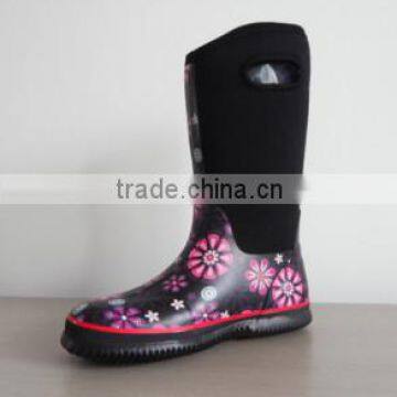 flower print Girls half neopren rubber boots