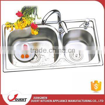 Factory direct sale above counter stainless steel SS 304 double bowl kitchen sink