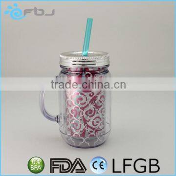 Double Wall Plastic Mason Jar With Handle