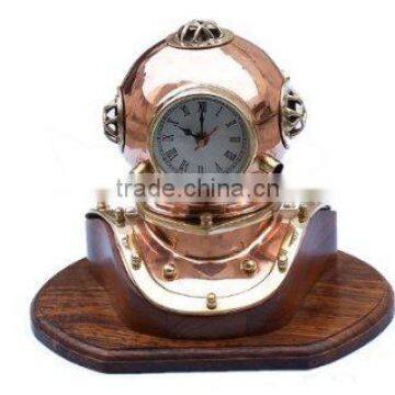 Copper Helmet, Copper Helmet Clock, Decorative Nautical Helmet Clock