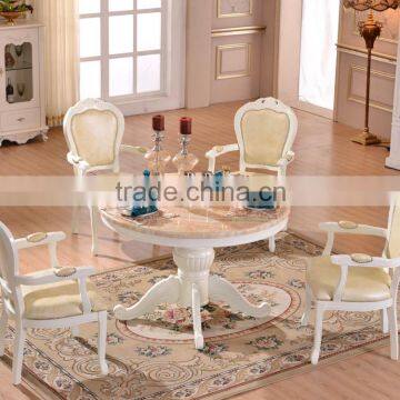 Home used European vintage white marble dining table set with 4 chairs